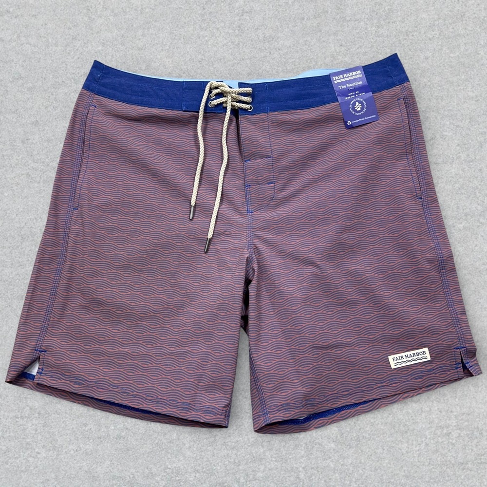 Fair Harbor Board Shorts Men's 36 Red Waves The Nautilus Unlined Surf Beach NWOT